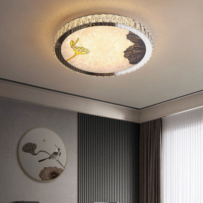 Modern Luxury Enamel Crystal Round LED Flush Mount Ceiling Light