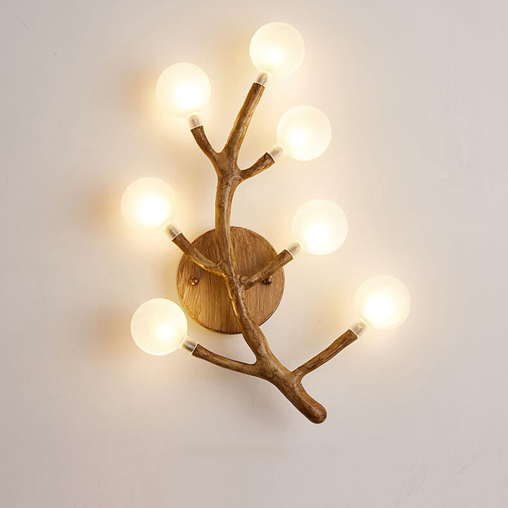 Traditional Vintage Tree Fork Resin Glass 7-Light Wall Sconce Lamp For Bedroom