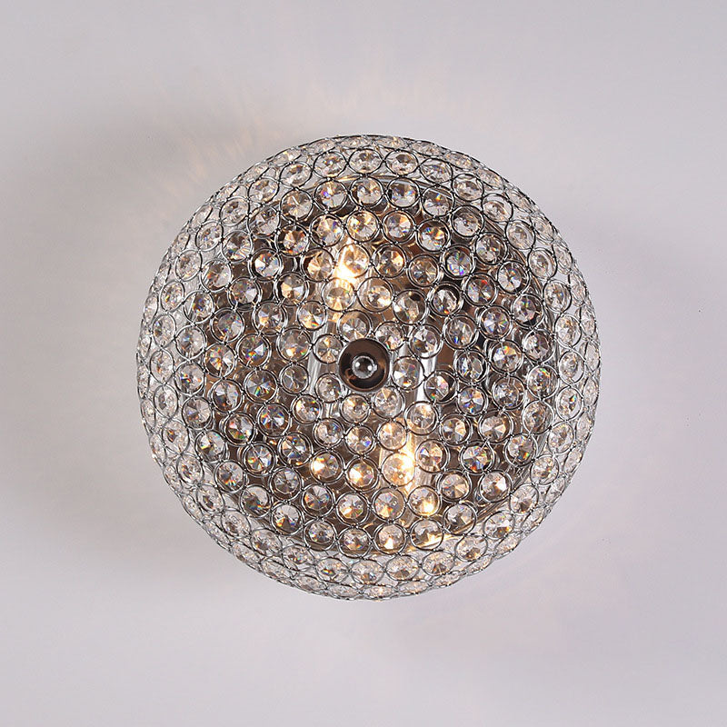 European Luxury Crystal Round Drum 2-Light Flush Mount Ceiling Light