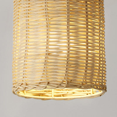 Contemporary Coastal Rattan Weaving Cylinder Shade 1-Light Semi-Flush Mount Ceiling Light For Hallway
