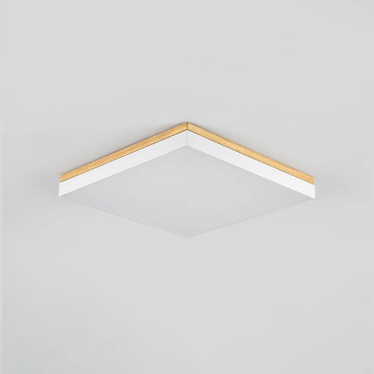 Moderne minimalistische LED-Deckenleuchte zur flachen Montage aus massivem Holz und Acryl in quadratischer Rechteckform für das Wohnzimmer 