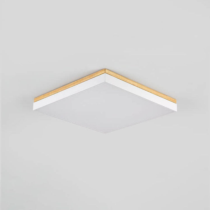 Moderne minimalistische LED-Deckenleuchte zur flachen Montage aus massivem Holz und Acryl in quadratischer Rechteckform für das Wohnzimmer 