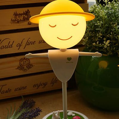 Dessin animé épouvantail visage souriant USB charge LED veilleuse lampe de table 