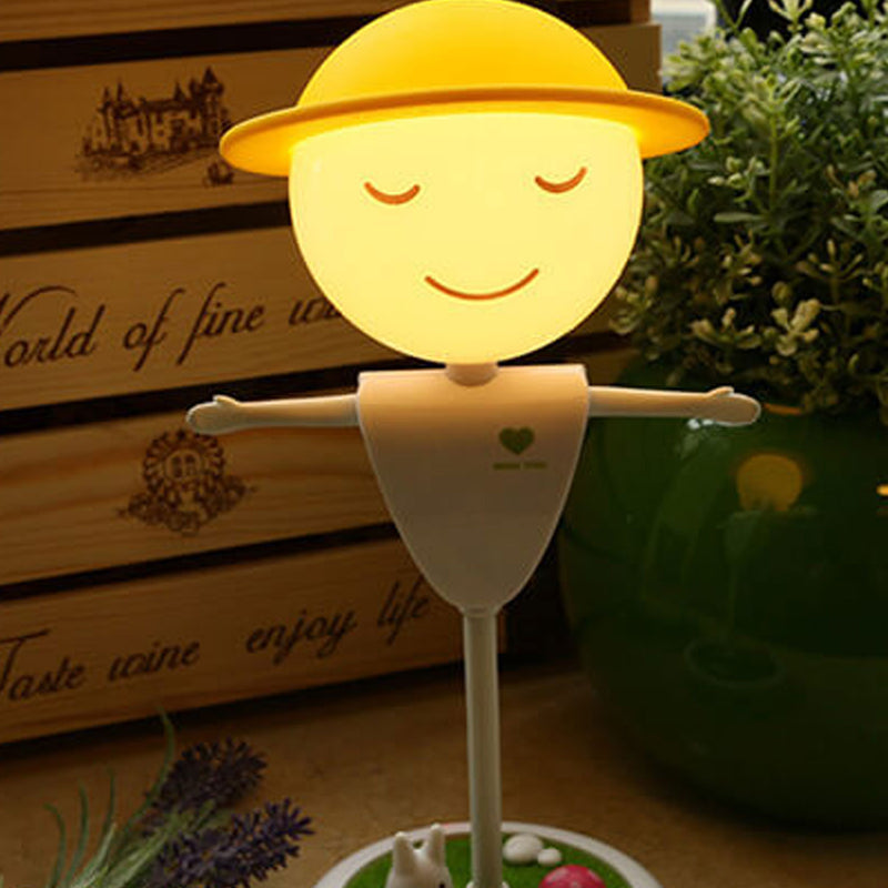 Dessin animé épouvantail visage souriant USB charge LED veilleuse lampe de table 