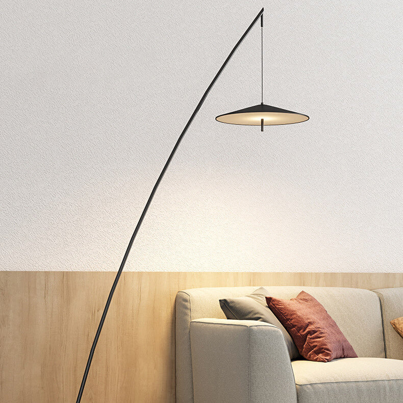 Lámpara de pie LED de hierro negro de estilo nórdico contemporáneo con diseño inclinado tipo caña de pescar para sala de estar y dormitorio 