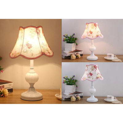 Nordic Vintage Floral Glass Fabric 1-Light Table Lamp