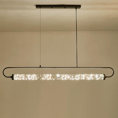 Nordic Light Luxury Starry Glass Long Strip LED Island Light Chandelier