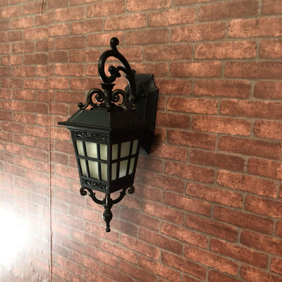 European Outdoor Square Lantern Carved 1-Light Waterproof Wall Sconce Lamp