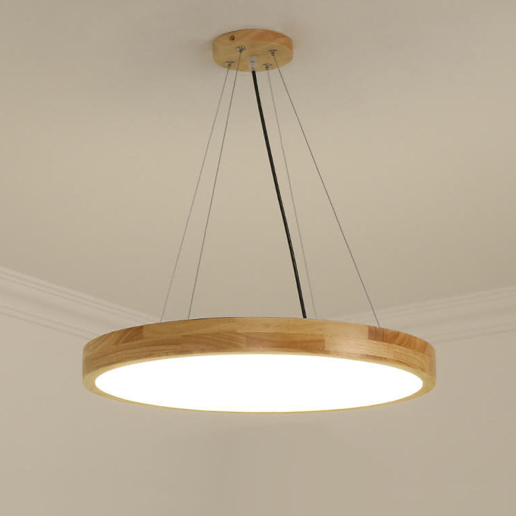 Japanese Simple Log Round Flat LED Pendant Light