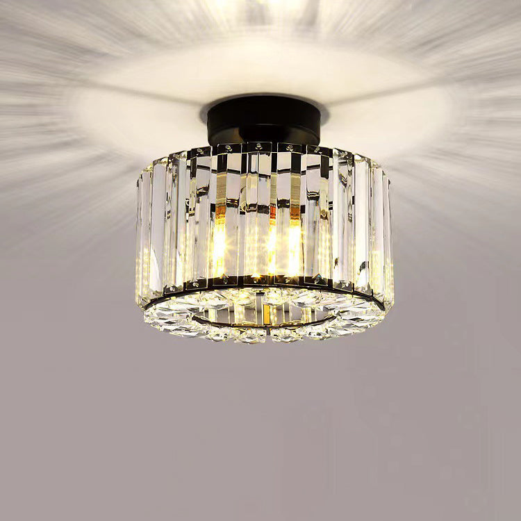 European Luxury Crystal Round Square 1-Light Semi-Flush Mount Ceiling Light