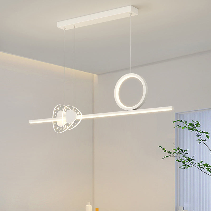 ضوء جزيرة LED بظل أكريليك معاصر إبداعي هندسي دائري خط مزيج ضوء قلادة لغرفة الطعام 