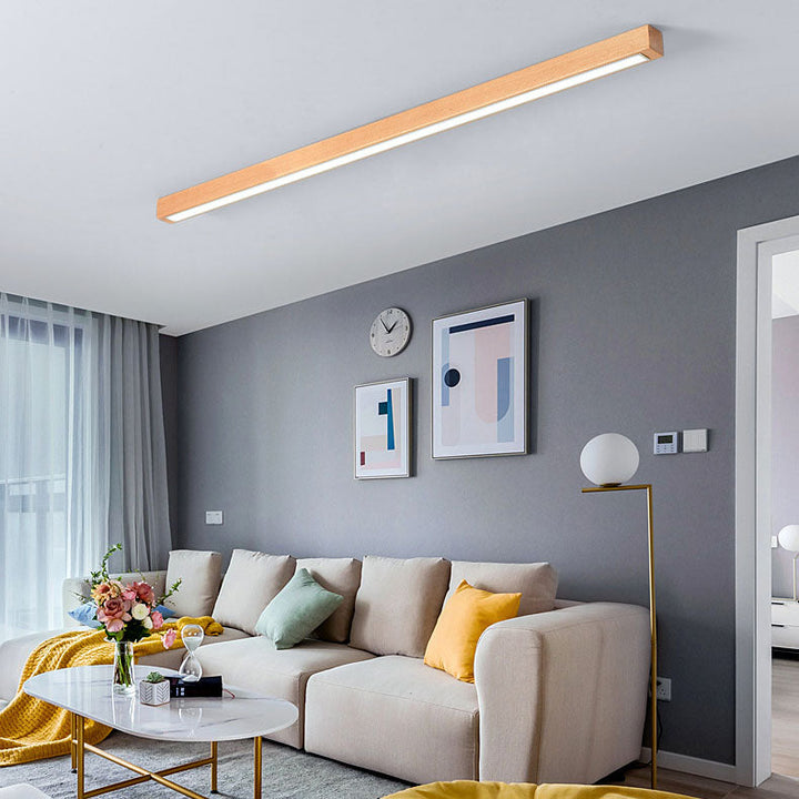 Moderne minimalistische Holz-Acryl-Langstreifen-LED-Deckenleuchte für das Wohnzimmer 