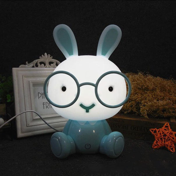 Lampe de table LED USB avec lumière de nuit, lapin créatif avec lunettes 