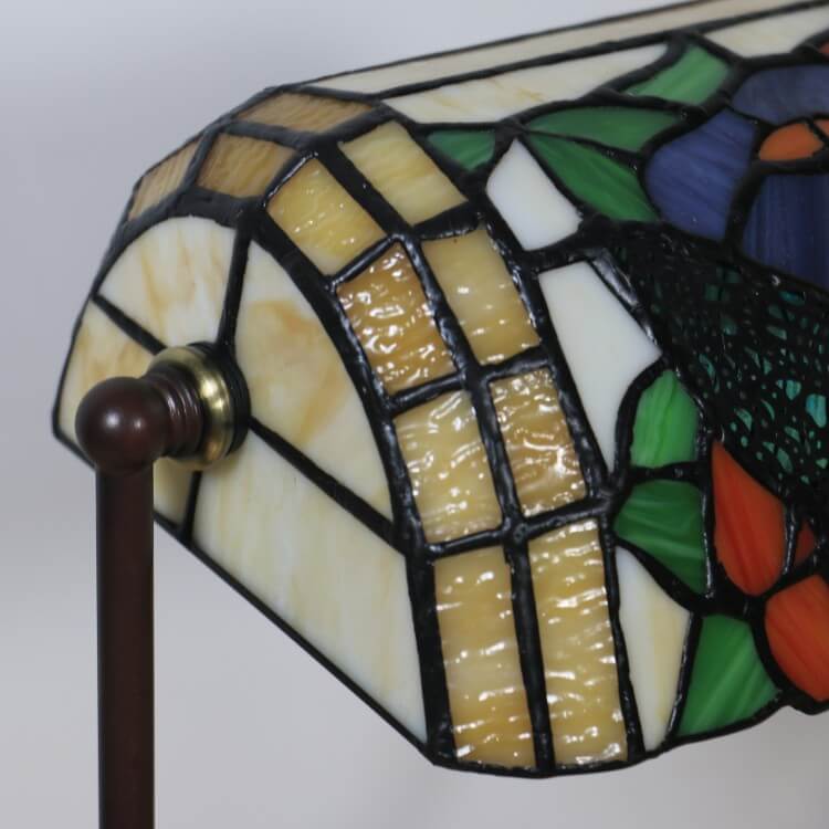Traditional Tiffany Floral Butterfly Stained Glass 1-Light Bank Zipper Table Lamp for Bedroom