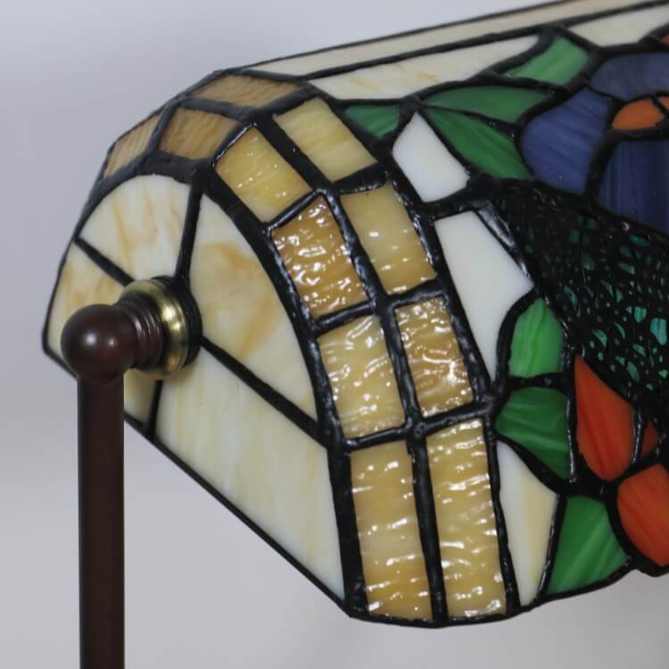 Tiffany Floral Butterfly Stained Glass 1-Light Bank Zipper Table Lamp