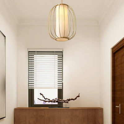 Neuer chinesischer Stil Vollkupfer-Laternen-Design Stofflampenschirm 1-Licht Pendelleuchte 