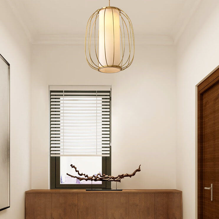 Neuer chinesischer Stil Vollkupfer-Laternen-Design Stofflampenschirm 1-Licht Pendelleuchte 