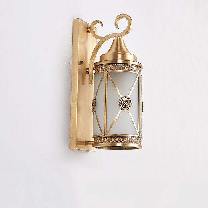 European Luxury  Brass Glass Lantern Column 1/3 Light Wall Sconce Lamp