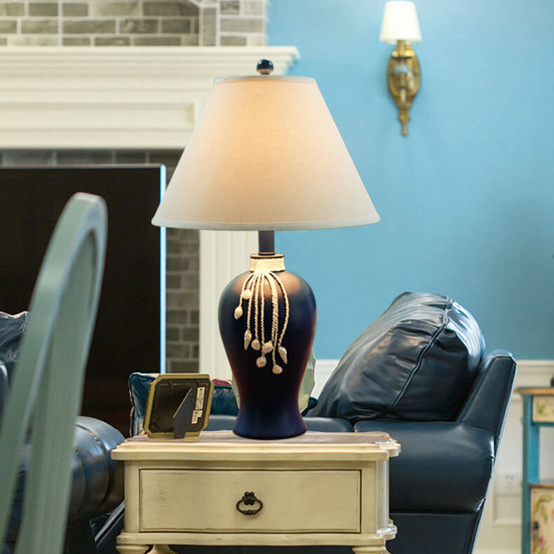 Lampe de Table à 1 Lumière avec Base en Résine et Tissu Méditerranéen Européen 