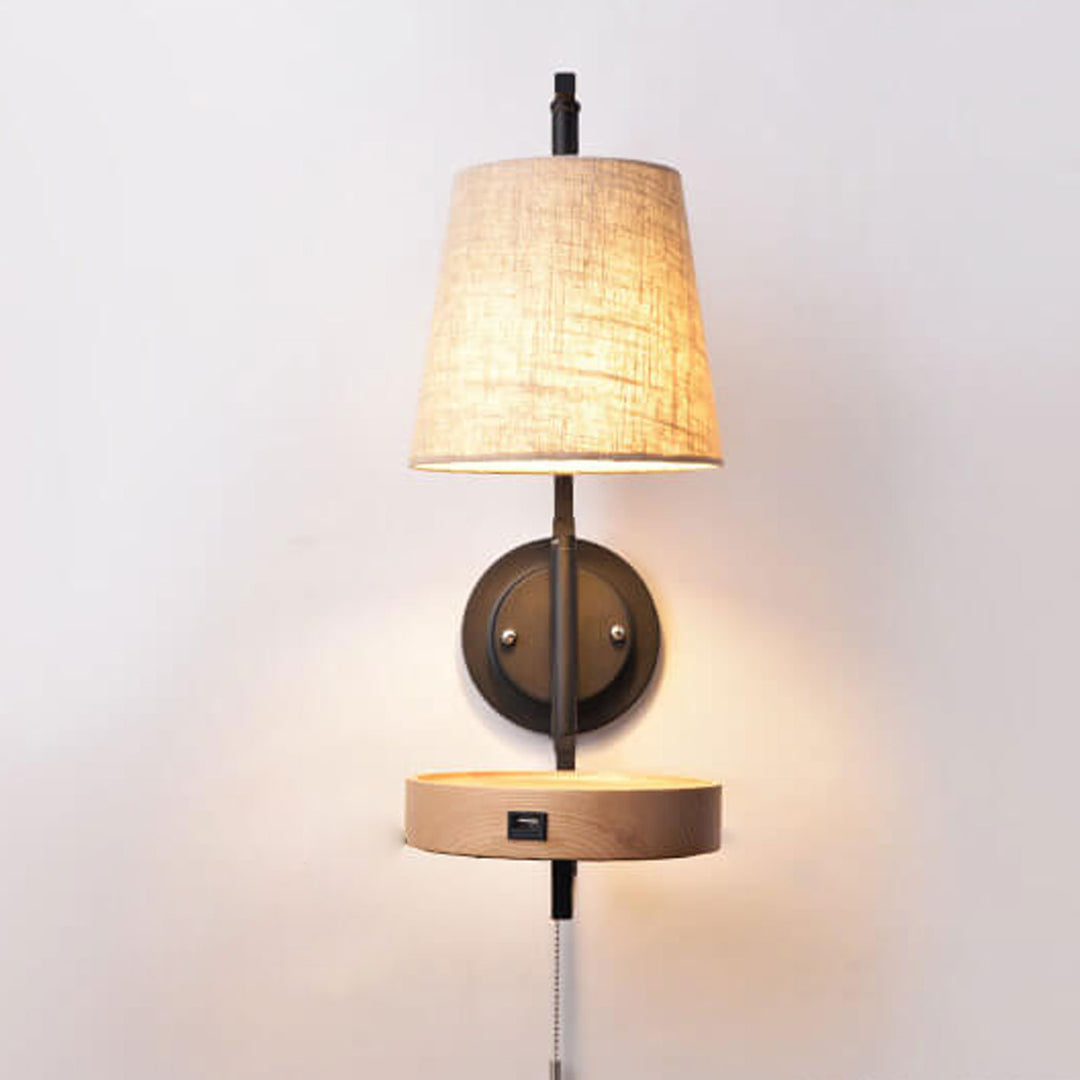 Nordic Light Luxury Solid Wood Wrought Iron Fabric 1-Light Wall Sconce Lamp