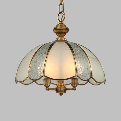 Industrial All Copper Glass Flower Shade 3-Light Pendant Light