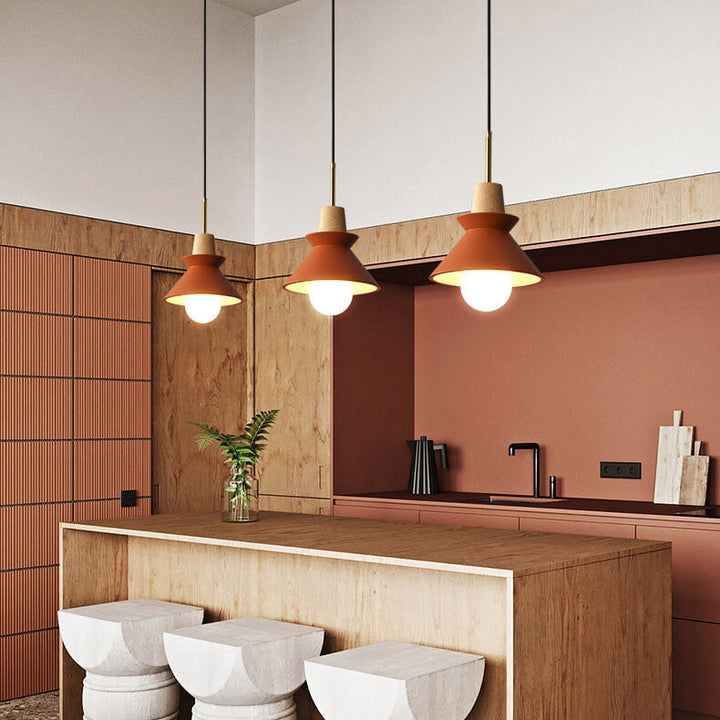 Nordic Minimalist Macaron Wood Cement  1-Light Pendant Light