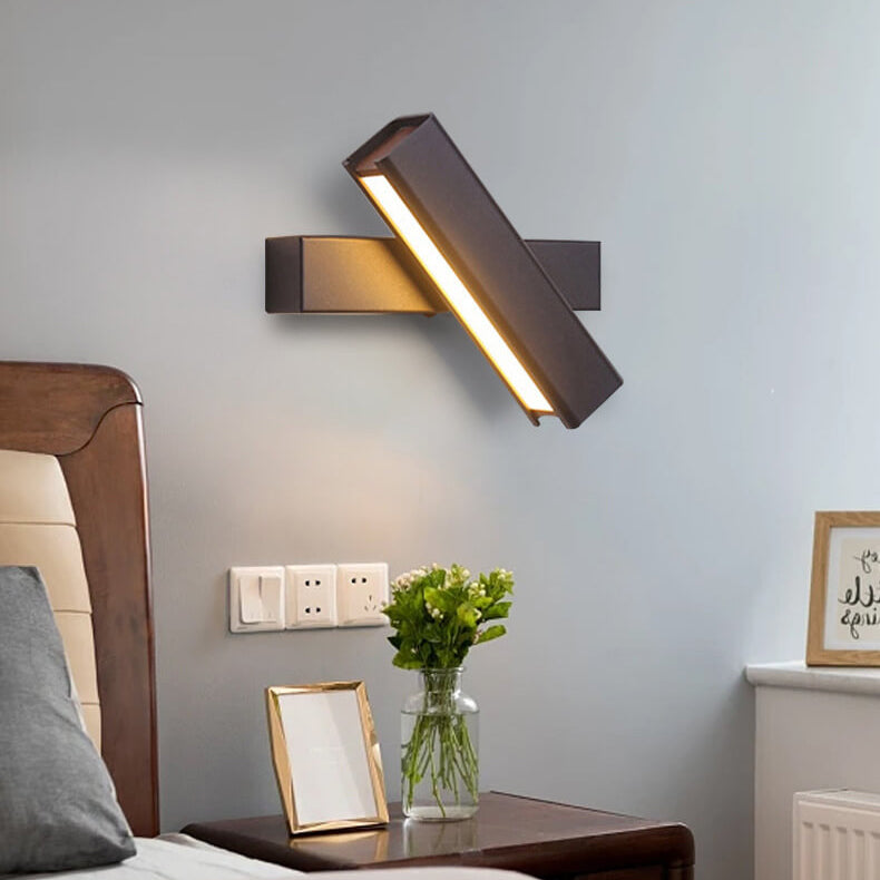 Modern Minimalist Rectangular Aluminum Iron Wood Rotatable LED Wall Sconce Lamp