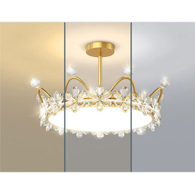 Modern Minimalist Wrought Iron Crystal Crown Projection LED Flush Mount Ceiling Light