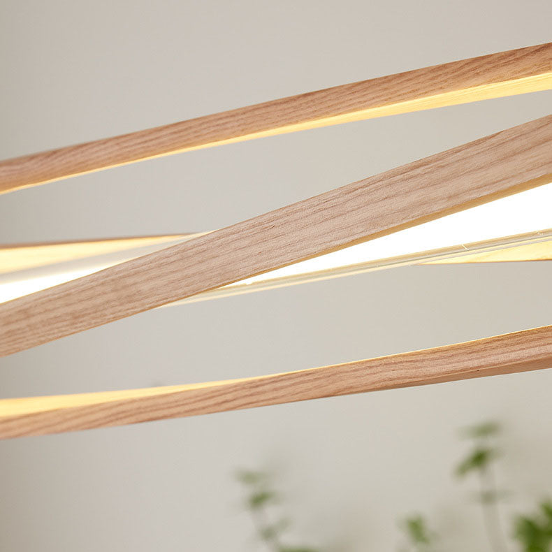 Lámpara colgante lineal LED para isla de estilo japonés tradicional, de columna larga tipo tronco, en madera de fresno y latón, para comedor 
