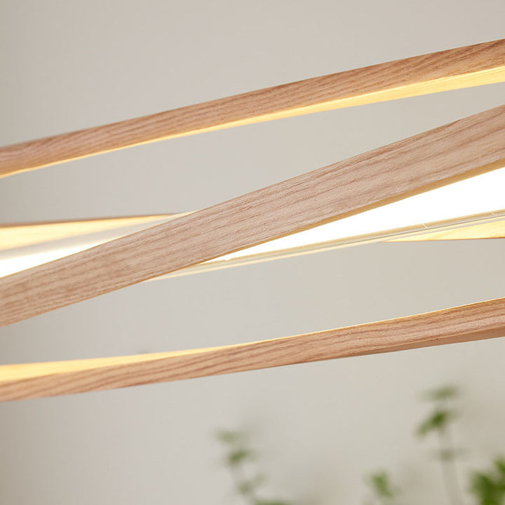 Lámpara colgante lineal LED para isla de estilo japonés tradicional, de columna larga tipo tronco, en madera de fresno y latón, para comedor 