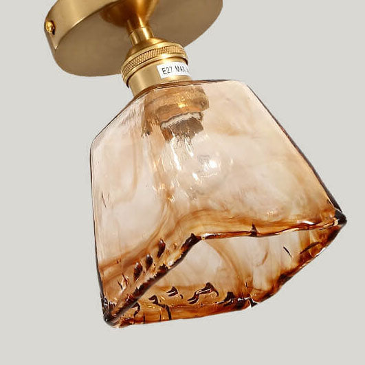 Modern Minimalist Glass Copper Amber Multi-Style 1-Light Flush Mount Light For Living Room &amp; Bedroom