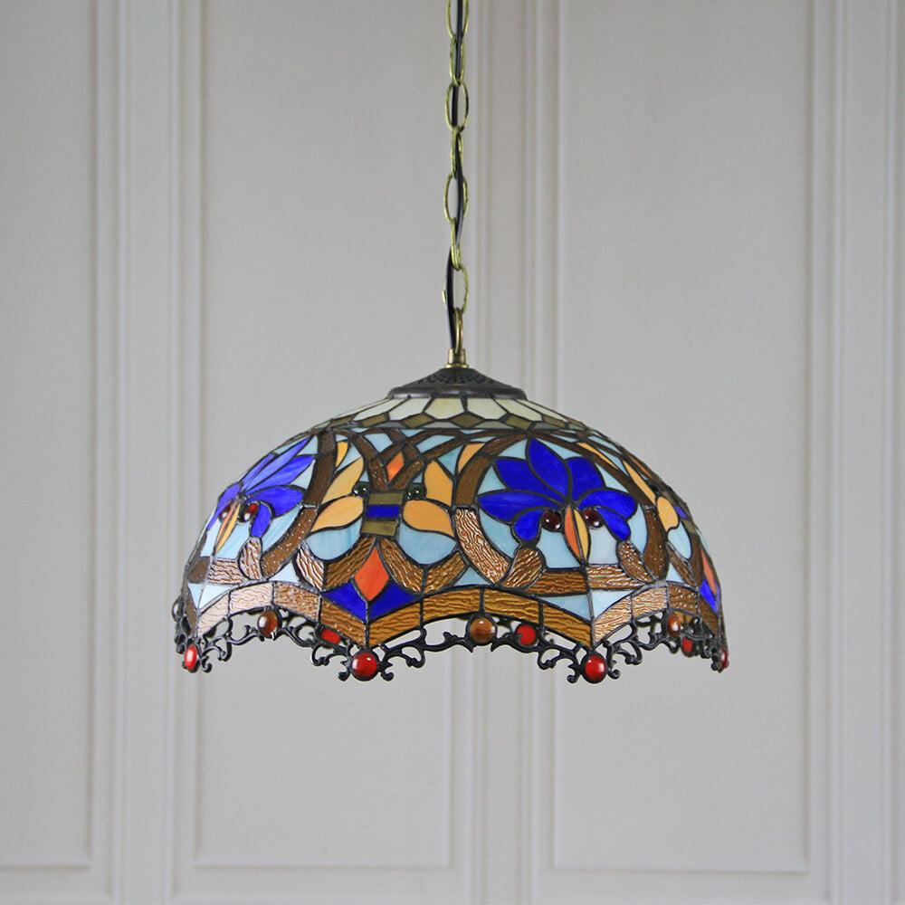 Lámpara colgante de 1 luz con cúpula de vidrio teñido estilo Tiffany Rustic 