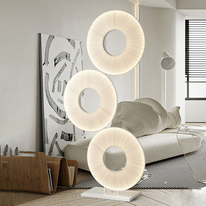 Contemporary Nordic Pleated Fabric Circle Ring Shade Iron Base LED Standing Floor Lamp For Living Room