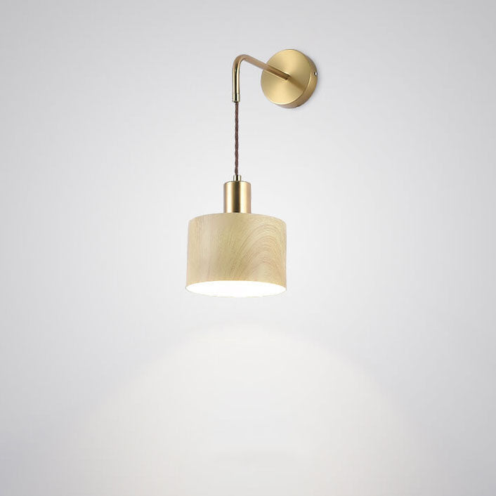Nordic Minimalist Wood Grain Drum 1-Light Wall Sconce Lamp
