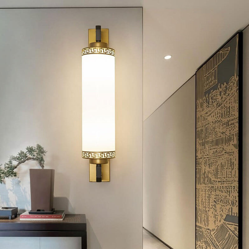 Moderne chinesische Säulen-Eisenglas-Wandleuchte mit 2 Leuchten