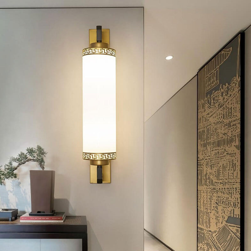 Moderne Chinesische Säule Eisen Glas 2-Licht Wandleuchte 