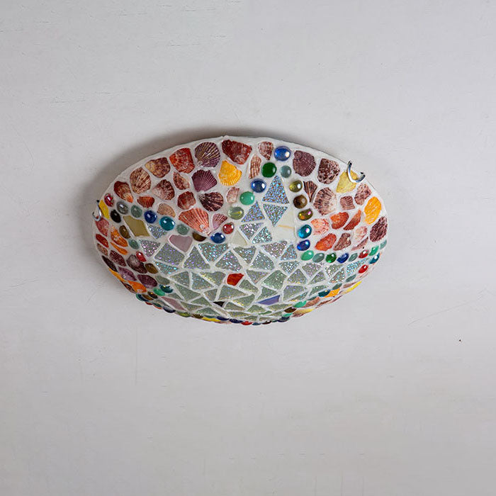 Luminaire encastré à 1 lumière avec coque en verre et matériel Tiffany rustique européen 