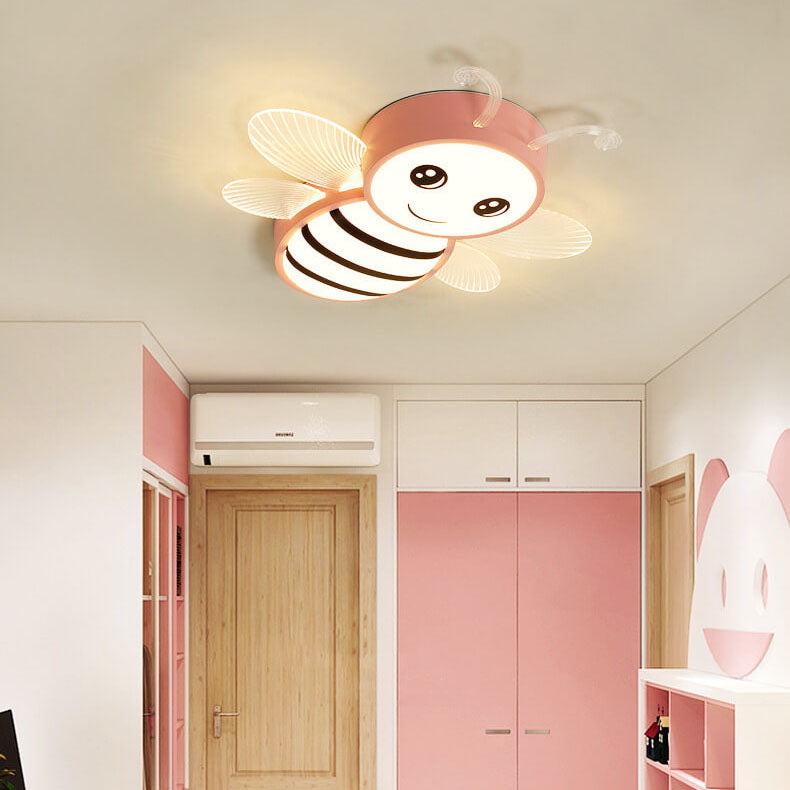 Contemporary Creative Kids Bee Iron Acrylic LED Flush Mount Ceiling Light For Bedroom