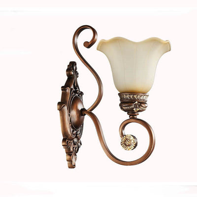 European Vintage Iron Glass Shade 1-Light Wall Sconce Lamp