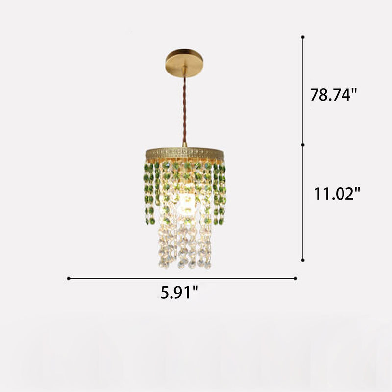 European Retro Copper Art Crystal 1-Light Pendant Light