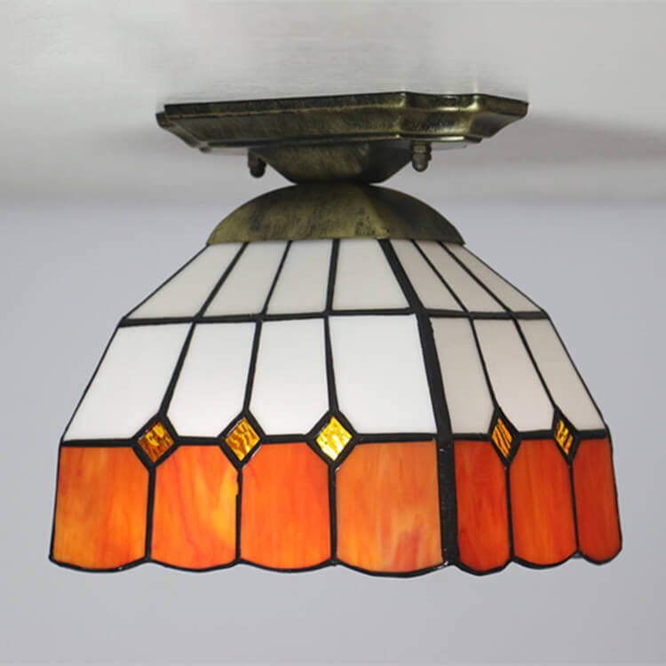 Tiffany Stained Glass Dome 1-Light Semi-Flush Mount Ceiling Light