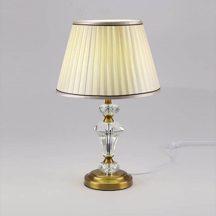 Europäische Vintage Kristall-Säulenbasis Stoff 1-Licht Tischlampe 