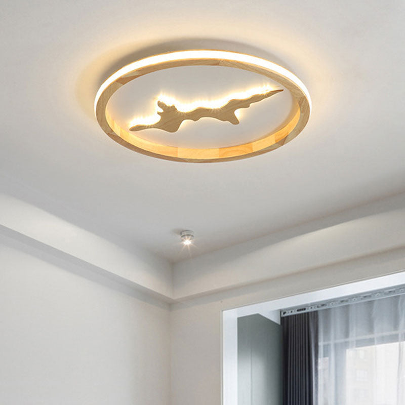 Nordic Round Solid Wood Zen LED Flush Mount Ceiling Light