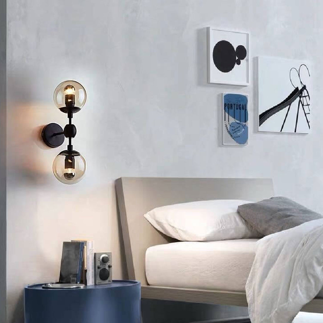 Nordic Minimalist Retro Glass Wrought Iron 2-Light Wall Sconce Lamp