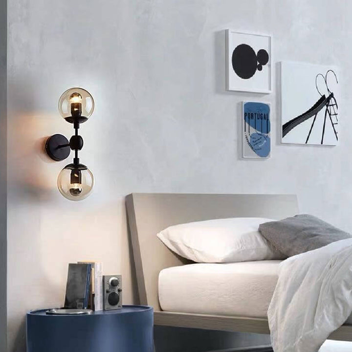 Nordic Minimalist Retro Glass Wrought Iron 2-Light Wall Sconce Lamp