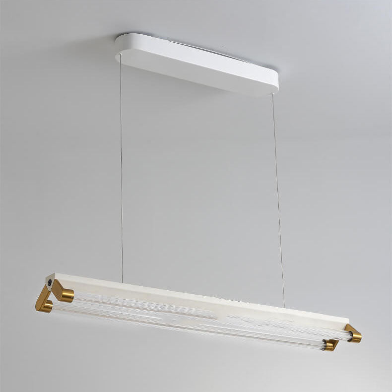 Modern Minimalist Long Strip Acrylic Iron LED Induction Dimmable Island Light Chandelier