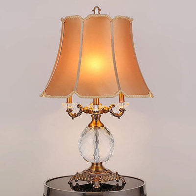 Lampe de table moderne avec abat-jour en tissu de luxe, base en cristal, 3/4 lumières 