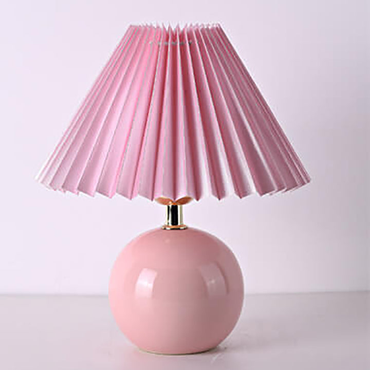 Vintage Plissierter Stofflampenschirm Keramik 1-Licht Tischlampe 