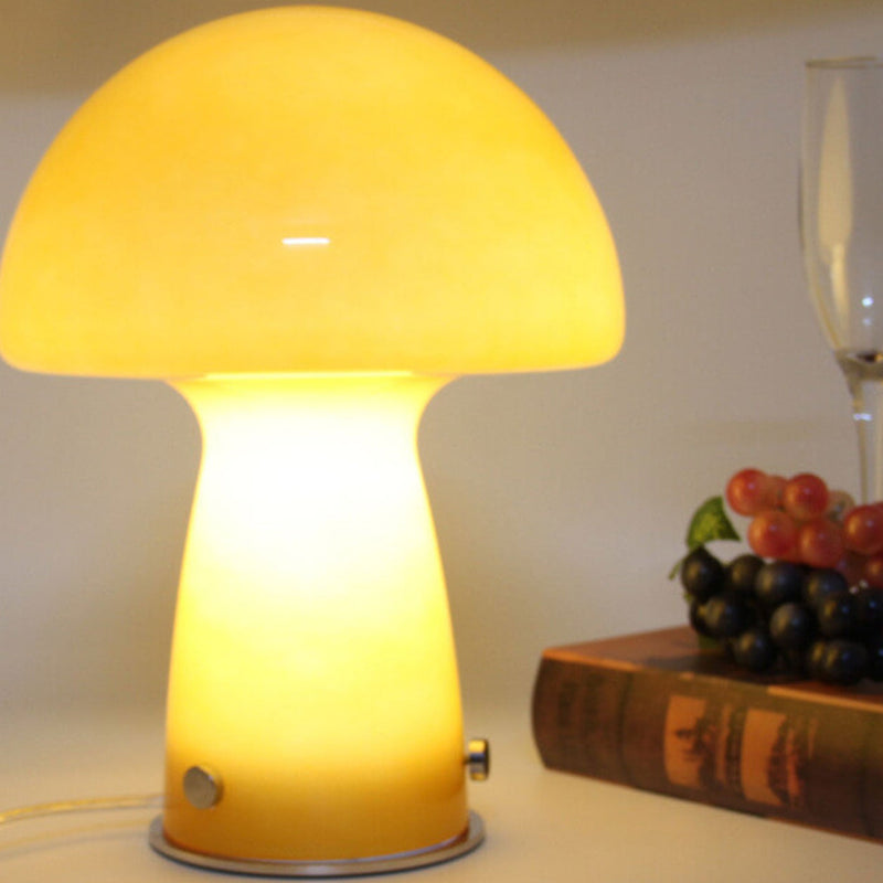 Nordic Orange White Glass Mushroom 1-Light Table Lamp