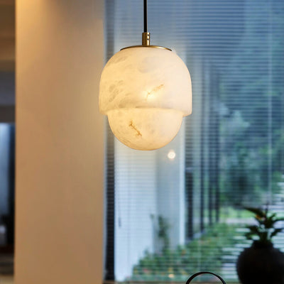 Modern Marble Minimalistic Spherical 1-Light Pendant Light